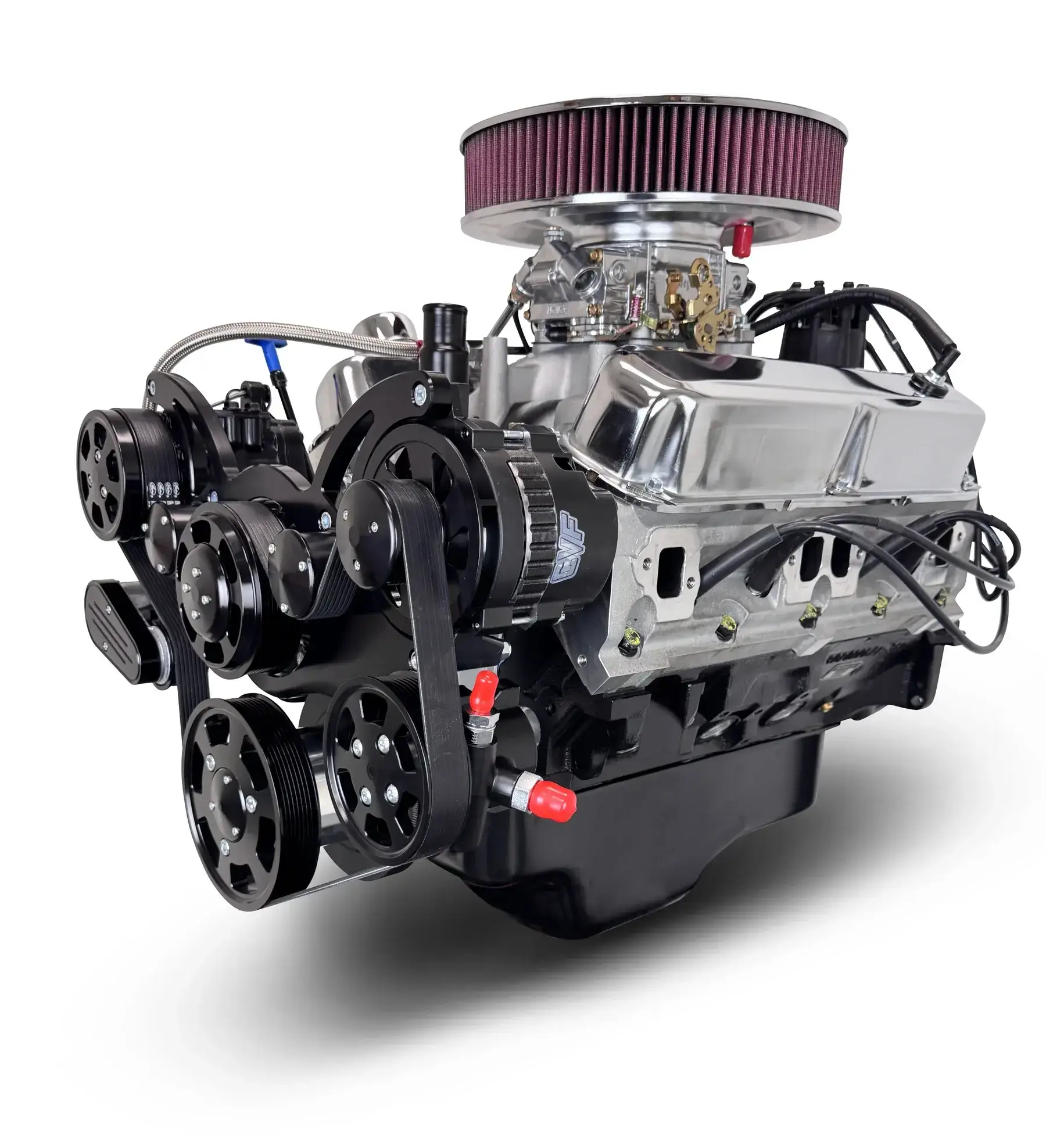 Chrysler Small Block Compatible 408 c.i. Engine - 465 Horsepower - Deluxe Dressed with Black Pulley Kit - Carbureted