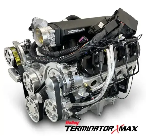 GM LS Compatible 376 c.i. Pro Series Engine - 525 Horsepower - Deluxe Dressed - Polished Pulley Kit - Holley Terminator X EFI System